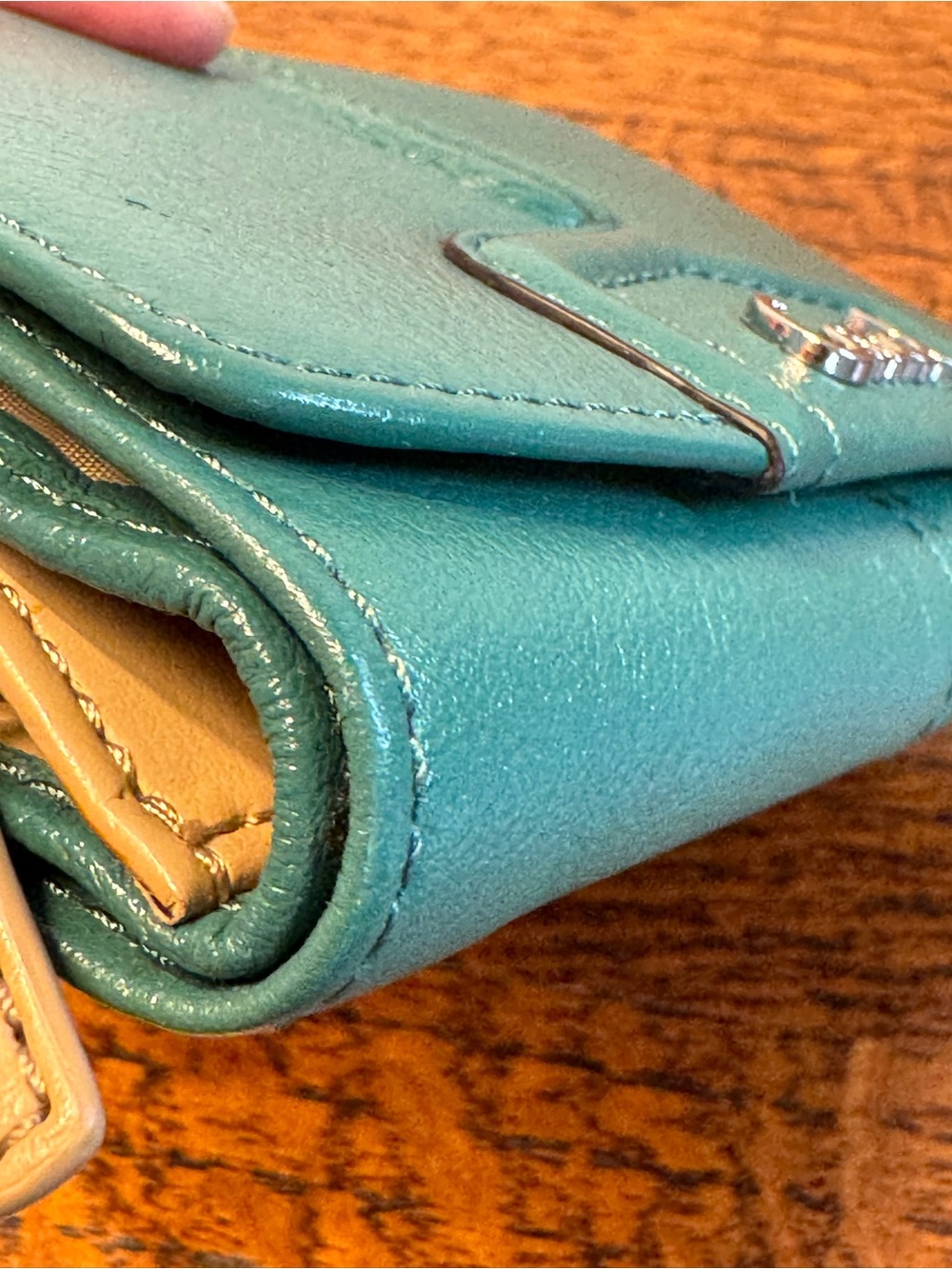 Coach Ashley Teal Green Pleated Leather Compact Wallet - Picture 6 of 12